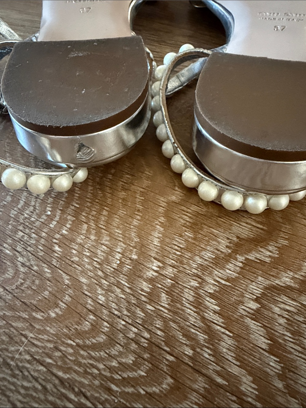 Miu Miu Silver Pearl-Trim Ankle-Strap Sandals - Picture 5 of 5